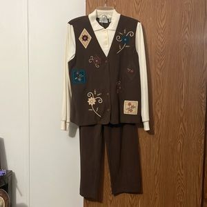 Vintage 70s Style Adeline by Alfred Dunner Attached Vest Shirt & Pant Outfit